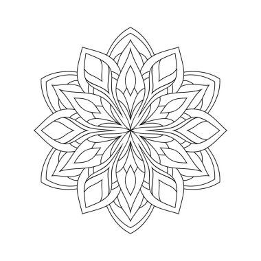 Beyaz yalıtılmış arka planda çiçek unsurları olan basit soyut mandala. Boyama kitabı sayfaları için.