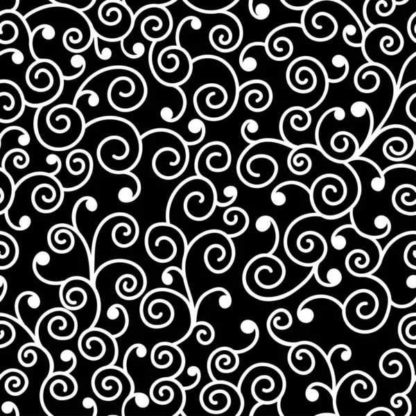 Урожай Каракулі Білі Гойдалки Плями Чорному Тлі Простий Безшовний Декоративний — стоковий вектор