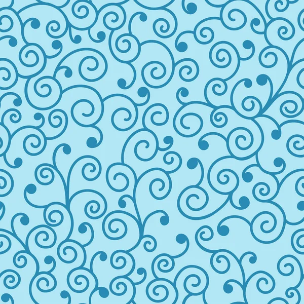 Dark Blue Decorative Swirls Light Blue Background Seamless Fantasy Pattern — Stock Vector