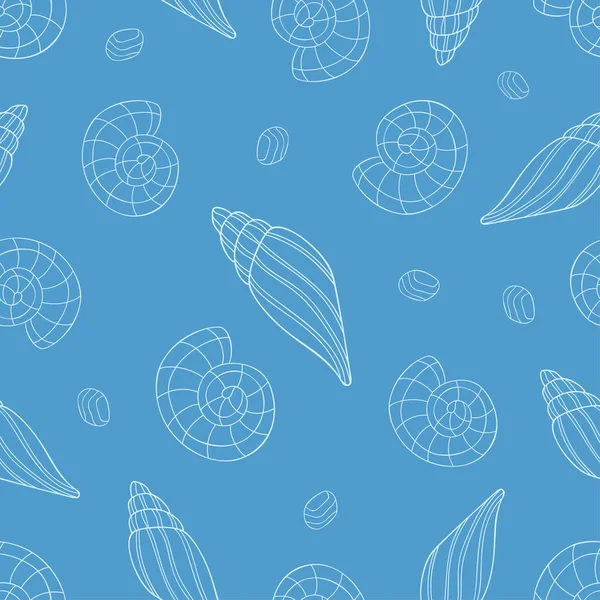 Basit dekorlu karalama deniz kabukları ve mavi arka planda taşlar. Kusursuz yaz okyanus karalama deseni. Tekstil ve ambalaj için elverişli.