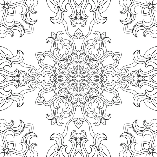 Mandala Floral Abstrato Com Elementos Vintage Ondulados Sobre Fundo Branco — Vetor de Stock