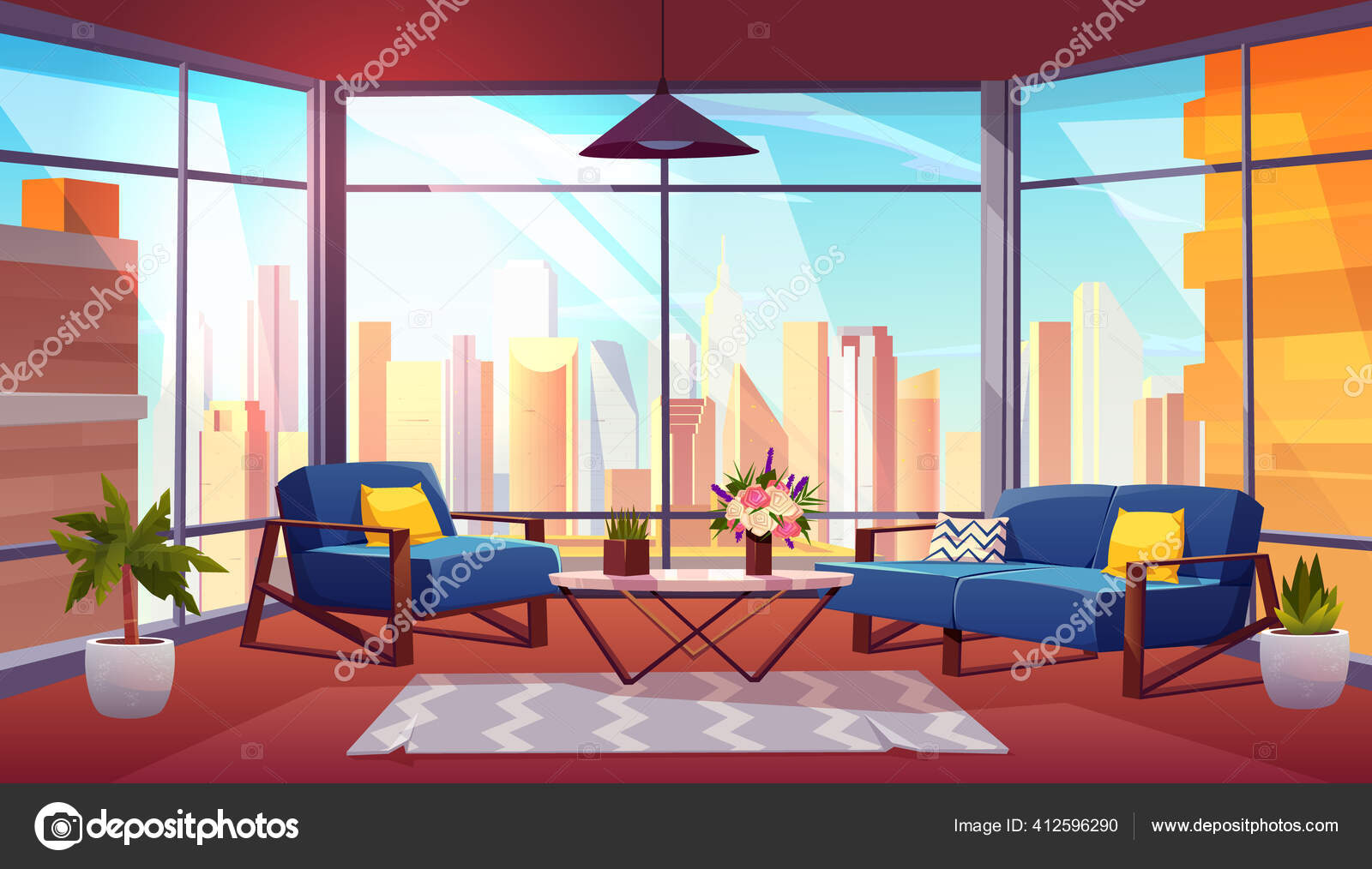 Hotel Suite Ruang Tunggu Kantor Apartemen Kondominium Ruang Tamu Kartun Stok Vektor C Mstjahanara99 412596290