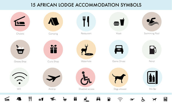 African lodge accommodation symbols