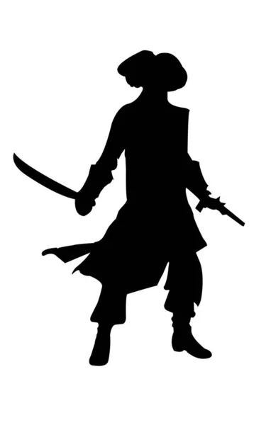 Silueta Pirata Con Espada Sombrero Abrigo — Vector de stock