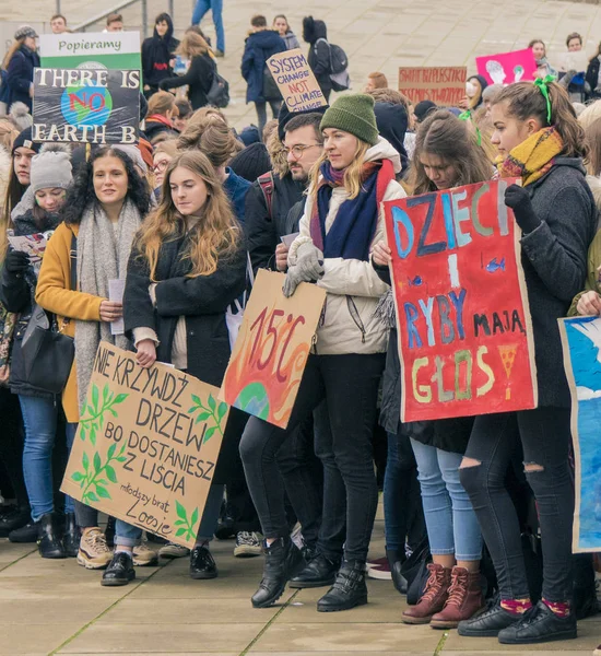 Szczecin Polska Marca 2019 Studentów Polski Protestu Niepodjęcia Klimatu Podczas — Zdjęcie stockowe