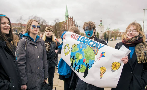 Szczecin Polonia Marzo 2019 Estudiantes Polonia Protestan Por Inacción Climática —  Fotos de Stock