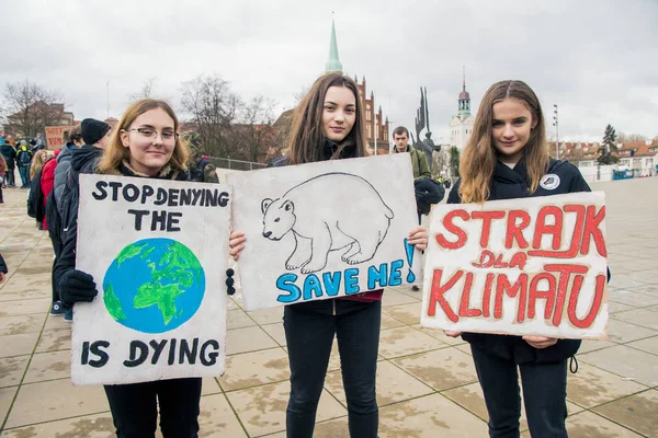 Szczecin Polonia Marzo 2019 Estudiantes Polonia Protestan Por Inacción Climática —  Fotos de Stock