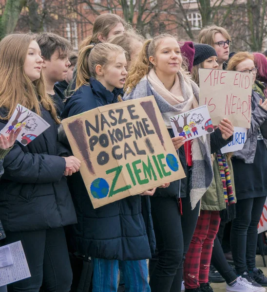 Szczecin Polen Mars 2019 Studenter Från Polen Protesterar Klimat Passivitet — Stockfoto
