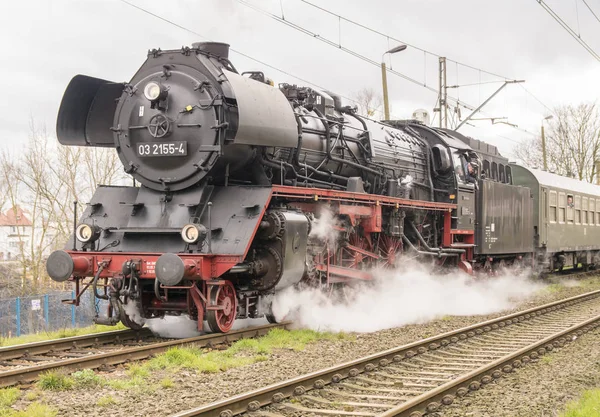 Szczecin Polska Marca 2019 Stary Pociąg Parowy Historycznym Szlaku Berlin — Zdjęcie stockowe