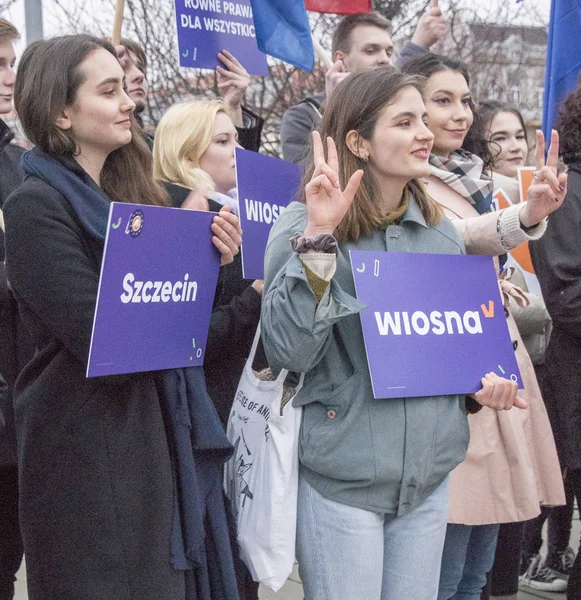 Szczecin Polen Mars 2019 Väljarna Nya Polska Politiska Parti Wiosna — Stockfoto