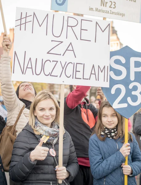 Szczecin Polonya Nisan 2019 Polonya Öğretmenler Maaş Konusunda Grev Yaptı — Stok fotoğraf