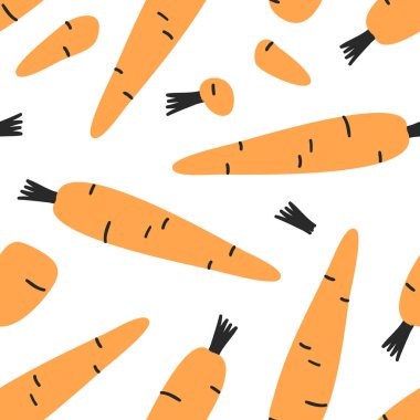 El sebze ile çizilmiş seamless modeli. Vektör yiyecek çizim sanatsal. Yaz illüstrasyon havuç