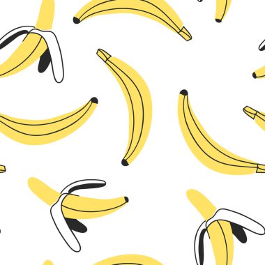 El çekilmiş seamles desen tropikal meyve ile. Vektör yiyecek çizim sanatsal. Yaz illüstrasyon muz