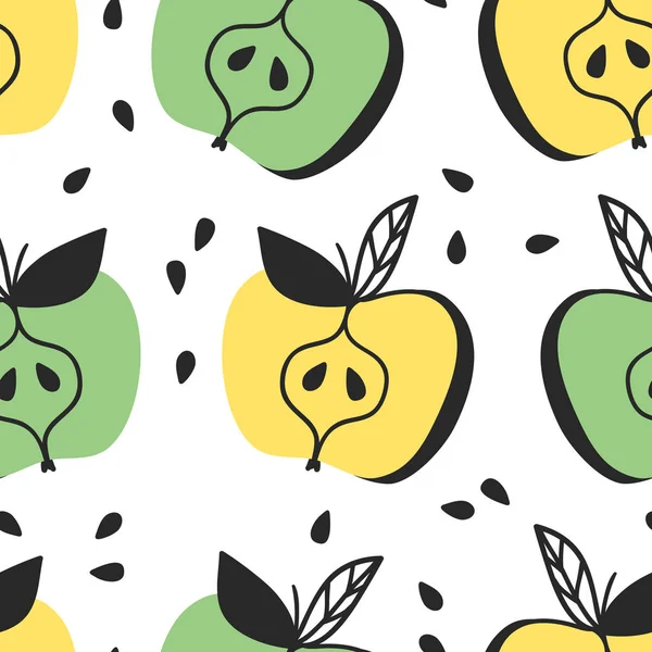 フルーツと手描かれたシームレス パターン。ベクトル芸術食品を描画します。夏イラスト アップル — ストックベクタ