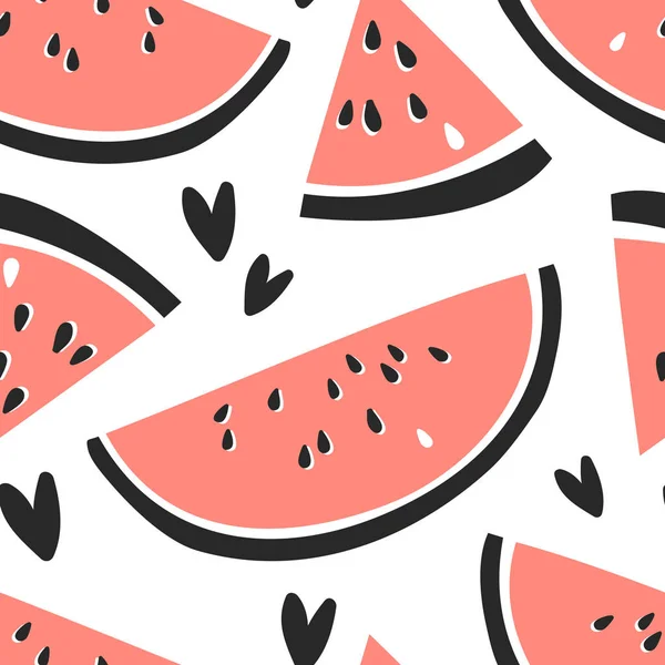 Hand drawn seamless pattern with fruit. Vector artistic drawing food. Summer illustration watermelon