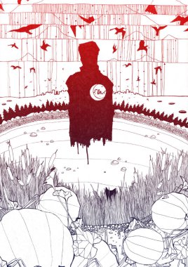 Sanatsal illüstrasyon. Görüntü arka plan insan ve gerçeküstü el çekilmiş