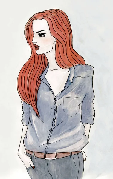 Handgezeichnete Mode Illustration Mädchen Weibliche Künstlerische Zeichnung Frau Aktuelles Hipster — Stockfoto