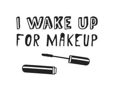 El illüstrasyon güzellik ürünleri ve makyaj için uyanıyorum moda teklif çekilmiş. Yaratıcı mürekkep sanat eseri. Çizim gerçek vektör makyaj