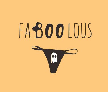 Elle çizilmiş illüstrasyon tanga külot ve alıntı. Yaratıcı mürekkep sanat eseri. Gerçek vektör çizim iç çamaşırı. Sanatsal izole Cadılar Bayramı nesne ve metin: SK Boo lous