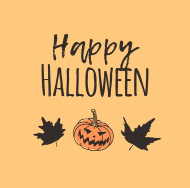 Elle çizilmiş illüstrasyon Jack O Lantern, yaprak ve alıntı. Yaratıcı mürekkep sanat eseri. Gerçek vektör çizim. Sanatsal izole Cadılar Bayramı nesne ve metin: Cadılar Bayramın kutlu olsun