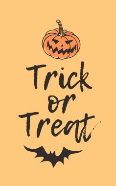 Elle çizilmiş şekil Jack O Lantern ve alıntı. Yaratıcı mürekkep sanat eseri. Gerçek vektör çizim kabak ve yarasa. Sanatsal izole Cadılar Bayramı nesneleri ve metin: şeker ya da numara