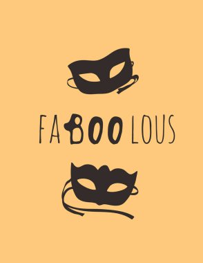 Elle çizilmiş şekil maskesi ve alıntı. Yaratıcı mürekkep sanat eseri. Gerçek vektör çizim. Sanatsal izole Cadılar Bayramı nesne ve metin: SK Boo lous