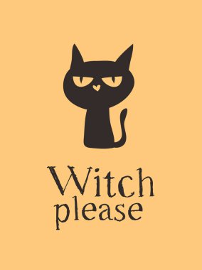 Elle çizilmiş şekil cadı Black Cat ve alıntı. Yaratıcı mürekkep sanat eseri. Gerçek vektör çizim. Sanatsal izole Cadılar Bayramı karakteri ve metin: cadı lütfen