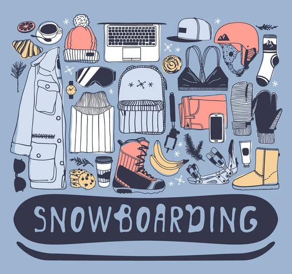 Handgezeichnete Mode Illustration Snowboard Dinge Kreative Tintenkunstwerke Eigentlich Gemütliche Vektorzeichnung — Stockvektor