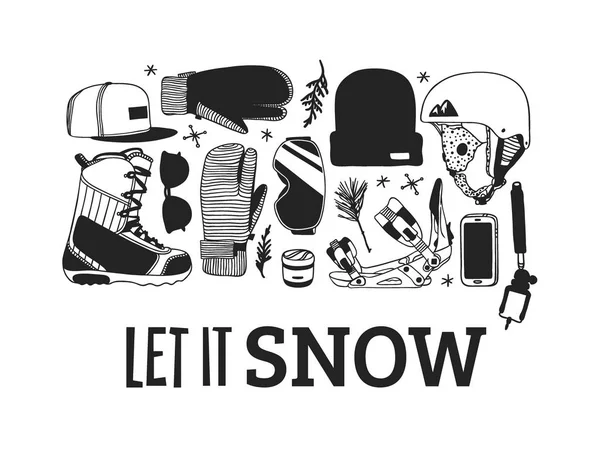 Χέρι Μόδας Εικονογράφηση Snowboarding Πράγματα Δημιουργική Μελάνι Έργο Τέχνης Πραγματική — Διανυσματικό Αρχείο