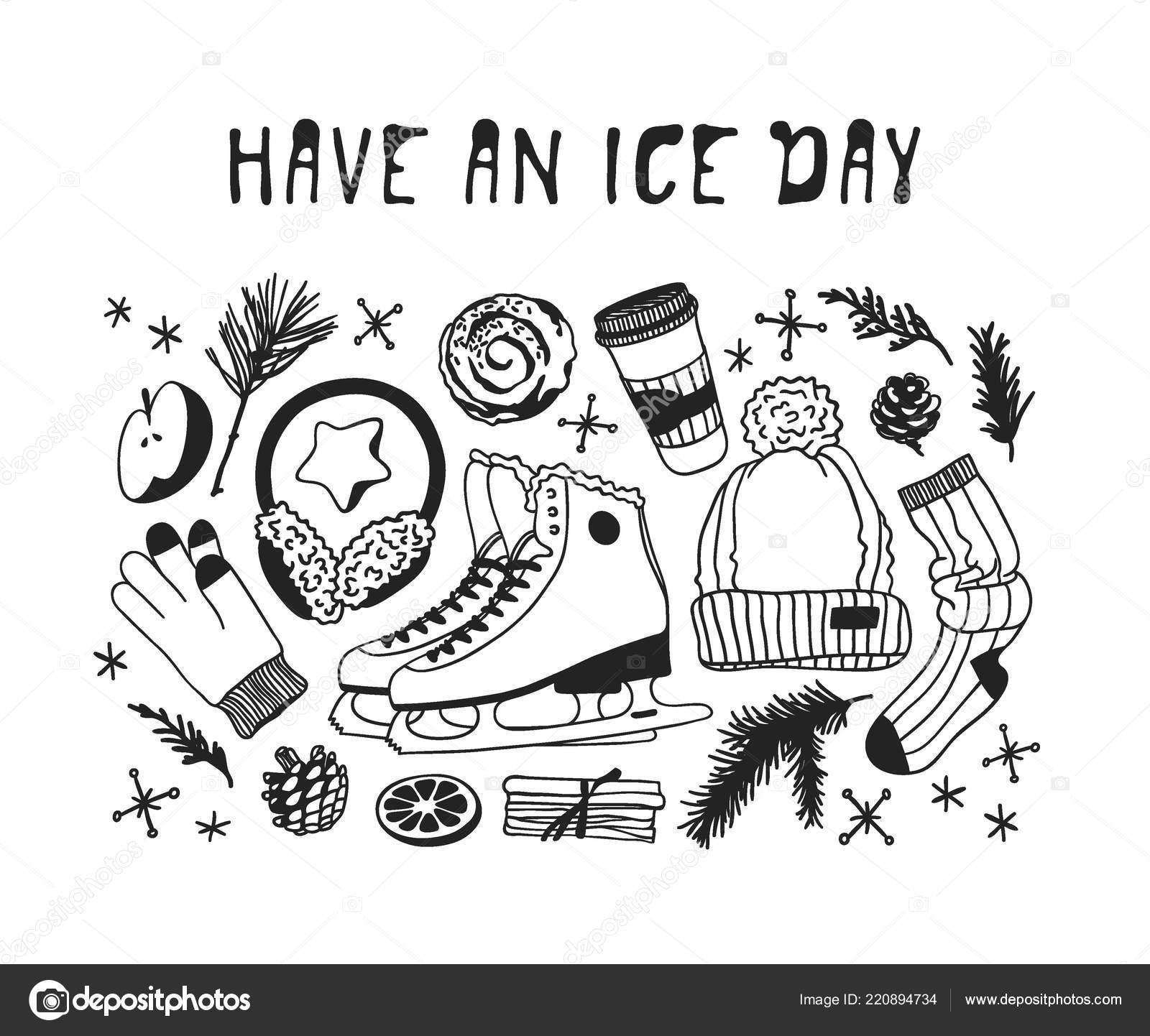 Hand drawing print design ice skating and slogans Vector Image
