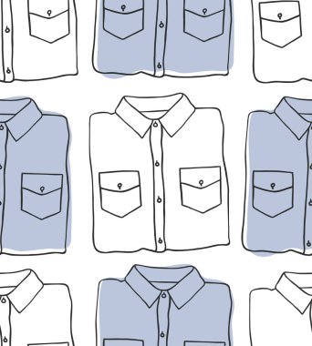 El kot giyim ile seamless modeli çekilmiş. Moda vektör arka plan. Gerçek illüstrasyon Denim kıyafeti. Özgün doodle tarzı giyim çizim. Yaratıcı mürekkep sanat eseri