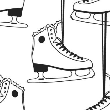 Elle çizilmiş Dikişsiz desen buz pateni şeyler ile. Kış spor vektör arka plan. Gerçek moda illüstrasyon. Özgün doodle tarzı çizim. Yaratıcı mürekkep sanat eseri