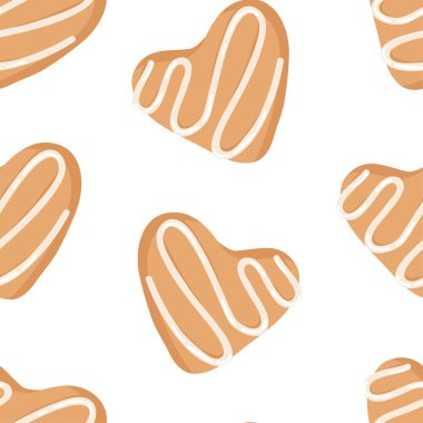 Çizgi film vektör çizim Zencefil Ekmek Çerezler. El Noel seamless modeli kalpleri ile çekilmiş. Gerçek yaratıcı tatil fırında