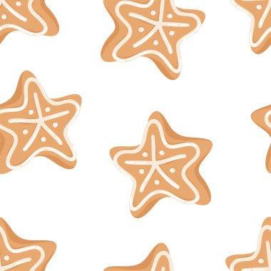 Çizgi film vektör çizim Zencefil Ekmek Çerezler. El Noel seamless modeli yıldız ile çekilmiş. Gerçek yaratıcı tatil fırında