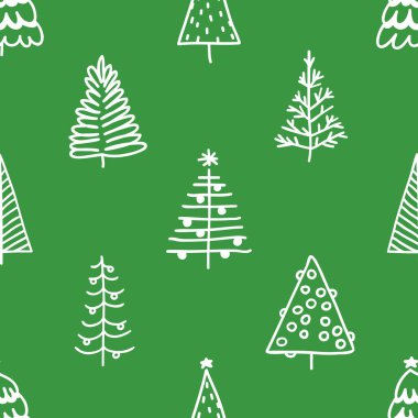 Elle çizilmiş Noel ağacı ile Seamless modeli. Soyut doodle kış ahşap çizim. Vektör sanat tatil illüstrasyon