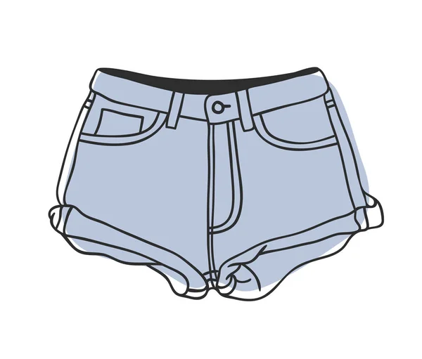 Jean Dessiné Main Portez Vecteur Mode Denim Short Illustration Réelle — Image vectorielle