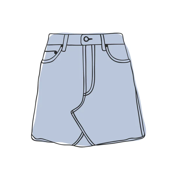 Ręcznie Rysowane Dżinsy Wektor Moda Spódnica Denim Rzeczywiste Ilustracja Strój — Wektor stockowy