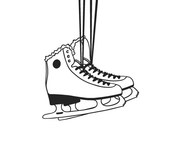 Carte Noël Avec Patins Course Illustration Mode Dessinée Main Œuvre — Image vectorielle