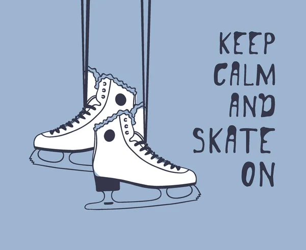 Gerçek moda illüstrasyon patenler. Elle çizilmiş buz pateni şeyler üzerinde beyaz izole. Kış spor vektör arka plan. Özgün doodle tarzı çizim. Yaratıcı mürekkep sanat eseri