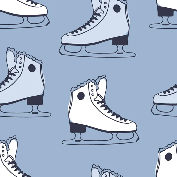 手アイス スケートものと描かれたシームレス パターン 冬のスポーツのベクトルの背景 実際のファッションのイラスト オリジナル落書きスタイルの描画します 創造的なアート作品 — ストックベクタ