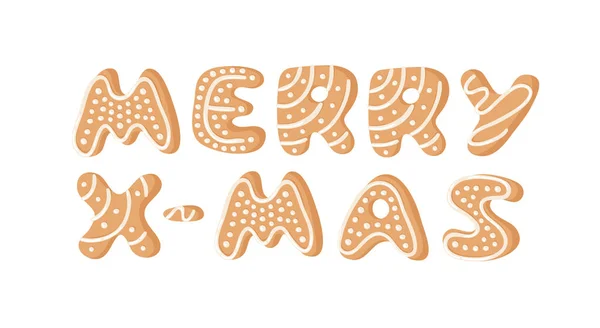 Illustration Vectorielle Dessin Animé Pain Épice Texte Cookies Joyeux Noël — Image vectorielle