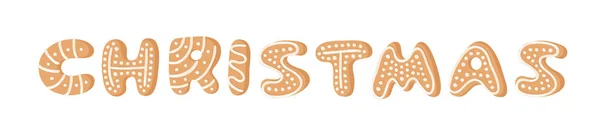 Cartoon Vectorillustratie Ginger Brood Cookies Hand Getrokken Kerstmis Lettertype Werkelijke — Stockvector