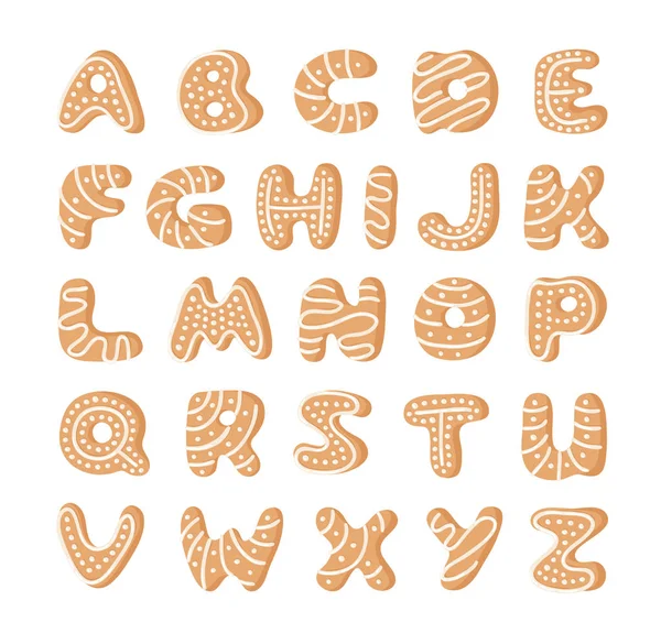 Cartoon Vector Illustration Ginger Bread Cookies Hand Drawn Christmas Font — Stock Vector