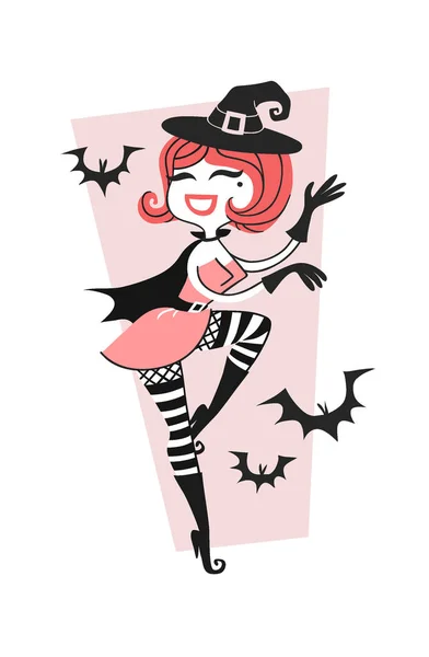 Desenho Mão Ilustração Retro Personagem Halloween Obra Arte Desenhos Animados —  Vetores de Stock