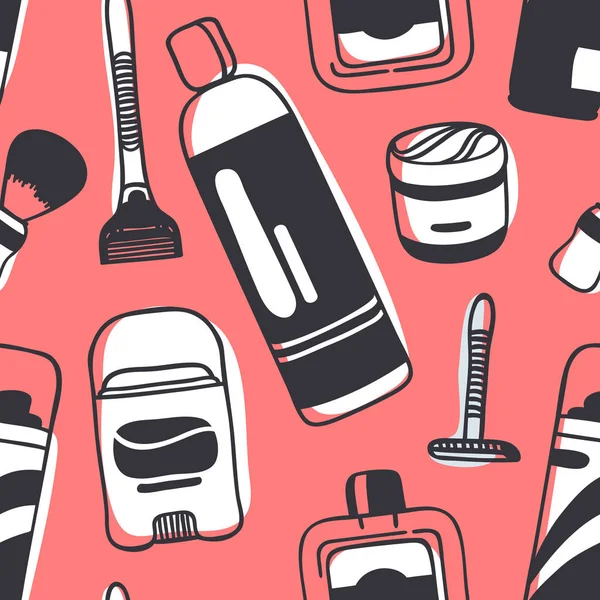 Modèle Sans Couture Dessiné Main Avec Des Cosmétiques Masculins Illustration — Image vectorielle