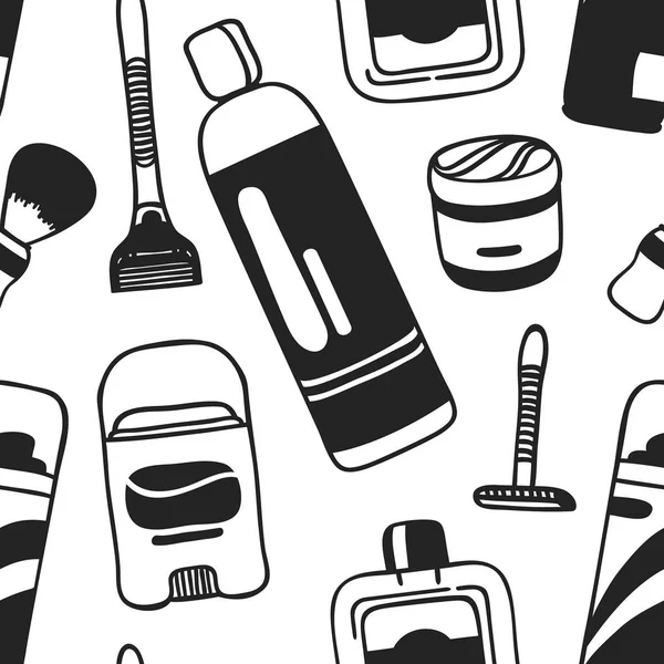 Modèle Sans Couture Dessiné Main Avec Des Cosmétiques Masculins Illustration — Image vectorielle