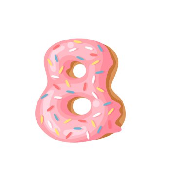 Vektör çizim Donut numarası 8 karikatür. Elle çizilmiş yazı tipi tatlı çörek ile. Gerçek yaratıcı sanat fırında alfabesi 