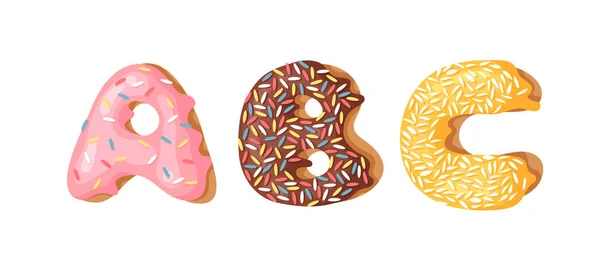 Cartoon Vector Illustration Donut Letters Abc Inglés Fuente Dibujada Mano — Vector de stock