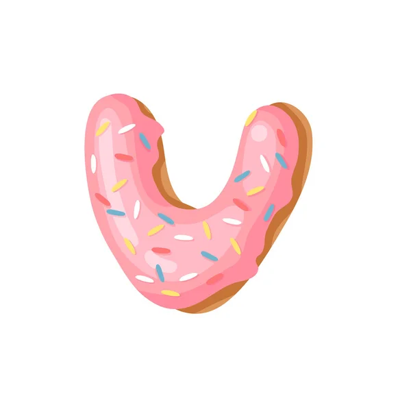 Cartoon Vector Illustration Donut Letters Hand Drawn Font Sweet Bun — Stock Vector