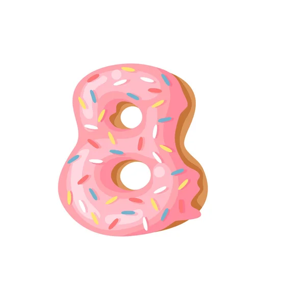 Cartoon Vector Illustration Donut Number Hand Drawn Font Sweet Bun — Stock Vector